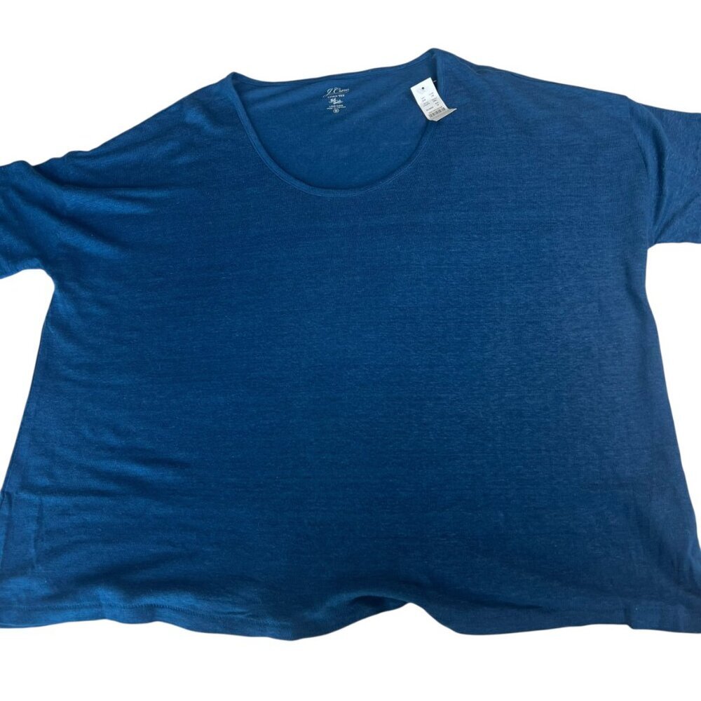 J.Crew 100% Linen Relaxed Tee Size Medium Blue Teal Color - Picture 6 of 11